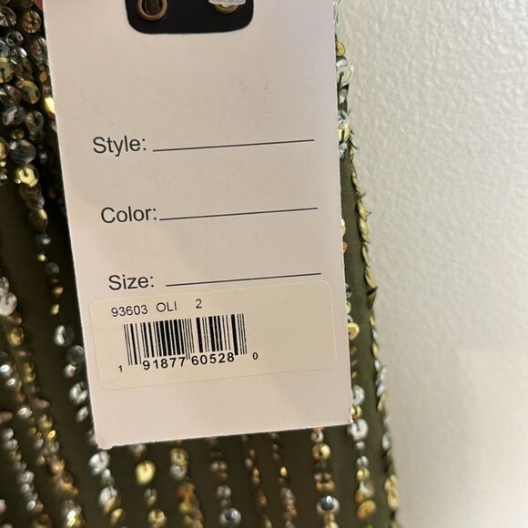 Mac Duggal SEQUINED HIGH NECK SLEEVELESS COLUMN GOWN in olive size 2 - Picture 9 of 16